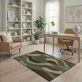 Green Abstract Wavy Green Area Rug