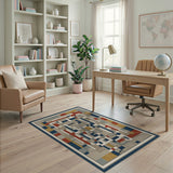 ODIKA Washable Geometric Abstract Area Rug - Mid-Century Modern Low Pile Non-Slip Carpet