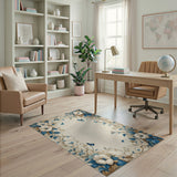 Vintage Blue Gardenia Butterfly Floral Border Rug