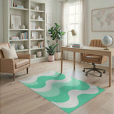 Coastal Beach Teal Ocean Wave Area Rug