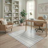 Black and White Modern Geometric Grid Area Rug - Black White