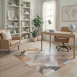 Modern Abstract Geometric Washable Area Rug - Neutral Terracotta Low Pile