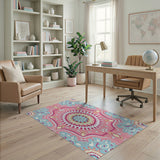 Multi-color and Patterns Vibrant Pink Teal Mandala Persian Area Rug