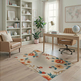 Cream Floral Vintage Area Rug with Peony Blooms