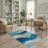 Abstract Area Layered Blue Wave Abstract Area Rug