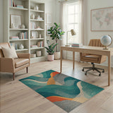 Abstract Area Blue and Teal Abstract Wave Area Rug