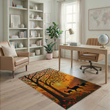 Fiery Autumn Tree with Deer Silhouette Rug