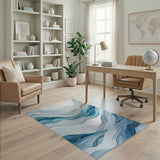 Abstract Blue Teal Wave Mountains Area Rug