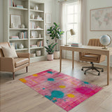 Vibrant Pink Teal Yellow Splatter Abstract Area Rug