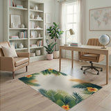 Tropical Palm Leaf and Hibiscus Border Rug