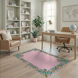 Blush Pink Floral Vine Border Area Rug