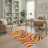 Vibrant Red Yellow Wavy Stripe Area Rug