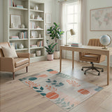Teal and Orange Geometric Leaf Area Rug