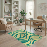 Teal Waves on Yellow Abstract Area Rug