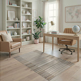 Beige Neutral Striped Fringe Boho Area Rug