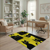 Yellow Playful Black Cats on Vibrant Yellow Area Rug
