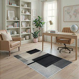Bold Black White Geometric Woven Area Rug