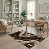 Fluid Brown Tan Swirl Abstract Area Rug