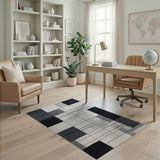 Abstract Black White Geometric Black and White Area Rug