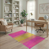 Vibrant Pink Yellow Geometric Woven Area Rug