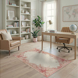 Blush Pink Ornate Floral Border Area Rug