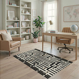 Black and White Geometric Modern Black White Maze Labyrinth Geometric Area Rug