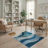 Teal Waves with Terracotta Sun Area Rug