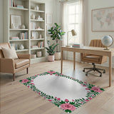 Vintage Pink Rose Floral Frame Area Rug
