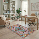 Traditional Persian Pink Teal Floral Persian Area Rug