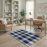 Navy Blue Plaid Farmhouse Area Rug