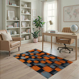 Rusty Orange Grey Cube Area Rug