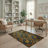 Gold Rose Teal Lattice Area Rug
