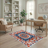 Fiery Red Navy Mandala Persian Rug