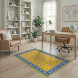 Vibrant Yellow Lattice Floral Border Area Rug