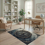 Grey Ornate Distressed Compass Rose Area Rug