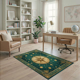 Vintage Compass Teal Area Rug