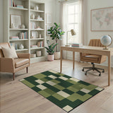 Green Green Geometric Patchwork Area Rug