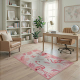 Flamingo Pink Flamingo Palm Leaf Area Rug