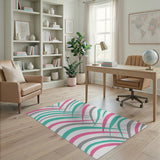 Wavy Pink Teal Grey Geometric Area Rug