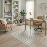 Beige and Neutral Distressed Beige Gingham Checkered Area Rug