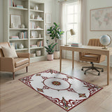 Ornate Red Floral Border Area Rug with Gold Star