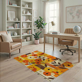 ODIKA Washable Mid-Century Modern Retro Floral Rug, Low Pile Non-Slip Area Rug