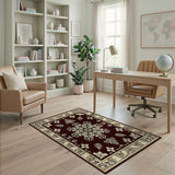 Ornate Burgundy Floral Medallion Persian Rug