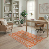 Vibrant Orange Intricate Vine Floral Area Rug