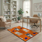 Playful Cartoon Wolves Orange Area Rug