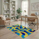 Vibrant Yellow Blue Navy Wave Abstract Rug