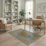 Ornate Gold Floral Light Grey Area Rug