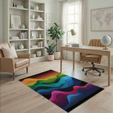 Vibrant Rainbow Wave Mountains Area Rug