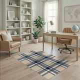 Classic Navy Plaid Beige Area Rug