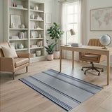 Blue and Teal Navy and Light Blue Striped Coastal Rug
